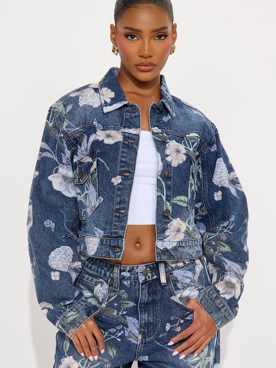 Fashion Nova Jackets & Blazers - 100% Cotton Floral Print Cropped Denim Jacket - Blue Barrel Sleeves NWOT